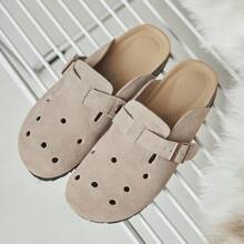 Suede Clogs For Women Men Unisex Slip-On Potato Shoes Footbed Suede Cork Clogs And Mules House Slipers With Arch Support DIY & Breathable - Apricot - View 2