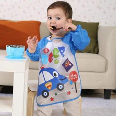 Babador de Plástico Avental Manga Longa Impermeável Atividades Infantil Alimentação  Bebe Criança Meninas e Menino