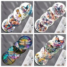 4 件套梦幻蝴蝶/蜻蜓图案木质杯垫、书桌防滑垫、厨房用品、汽车杯托垫、家居装饰和派对用品