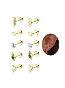 Hypoallergenic Flat Back Earrings Gold Cartilage Earring Sets For Multiple Piercing 20G Surgical Stainless Steel Earrings For Women Earring Stacks Small Flat Back Stud Earrings - 5 Pairs Of Stylish Earrings - View 7