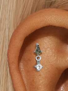 1 件 925 纯银天然绿玛瑙榄尖形平背软骨耳轮穿孔精美珠宝适合日常佩戴婚礼派对订婚周年纪念情人节 - 銀色 - 查看 14