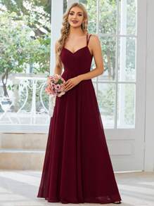 Elegant Chiffon Backless Floral Embroidered Burgundy Bridesmaid Dress