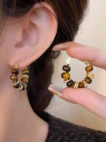 Juego de 3 pares de pendientes elegantes de resina ámbar retro incrustada, versátiles para uso diario, fiestas, bailes, otoño/invierno
