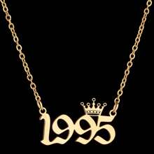 1pc Stainless Steel Year Engraved Necklace, Commemorative Unique Date, Birthday Crown Pendant Necklace, Birthday Gift, Elegant Minimalist Numeric Choker Collar Pendant Necklace