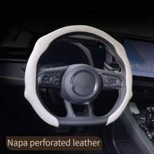 Napa Nappa Leather Steering Wheel Cover New Quick Turn Non-Slip Breathable Ultra-Thin Universal Grip Cover Suitable For Four Seasons Car Accessories - 紅色 - 查看 1
