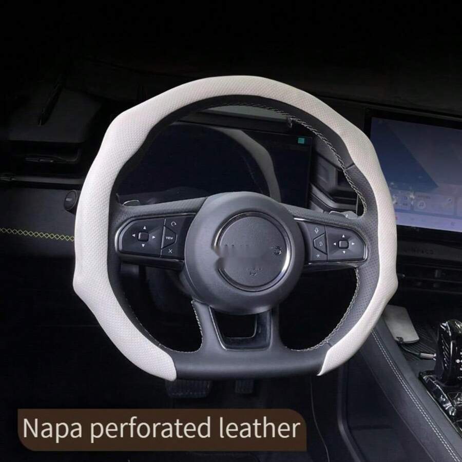 Napa Nappa Leather Steering Wheel Cover New Quick Turn Non-Slip Breathable Ultra-Thin Universal Grip Cover Suitable For Four Seasons Car Accessories - 紅色 - 查看 1