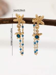 1 Pair Summer Starfish & Sea Turtle Earrings, Women's Beach Style Boho Jewelry - Multicolor - View 3