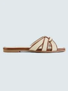 Women's Comfortable Spring Shoes, Flat Sandals Square Toe Slide Sandals, Braided Sandals For Vacation,Elegant Summer Shoes - 棕色 - 查看 4