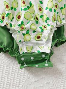 Set de 2 piezas de mono sin mangas de verano con estampado sólido y de fruta para niñas bebé