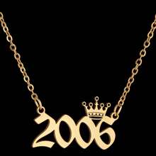 1pc Stainless Steel Year Engraved Necklace, Commemorative Unique Date, Birthday Crown Pendant Necklace, Birthday Gift, Elegant Minimalist Numeric Choker Collar Pendant Necklace