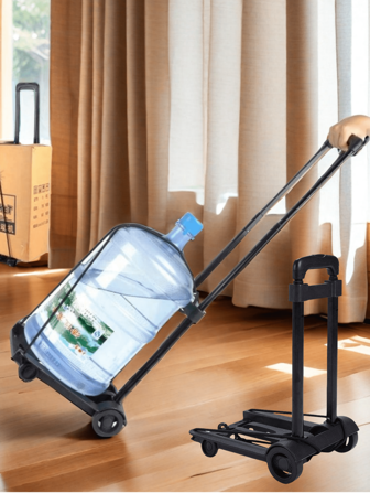 1 件黑色可折叠紧凑型手推车，便携式购物车，带伸缩手柄的家用实用推车，适用于行李、商品、杂货