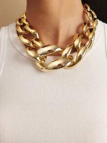 1pc Exaggerated Large Metal Clasp Punk Style Geometric Chunky Chain Necklace, Fashion Jewelry - Gold - View 14