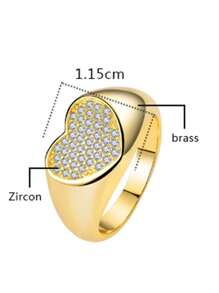 1 st. Elegante goudkleurige kubieke zirkonia hartring, sieradencadeau geschikt voor Moederdag, feestdagen, feesten, aanzoeken