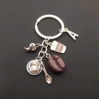 26 Letters Keychain Coffee Bean Pendant Coffee Key Chain Casual Keyring Creative Souvenir Gifts Car Accessories Bag Charm School Cute Goth Y2k