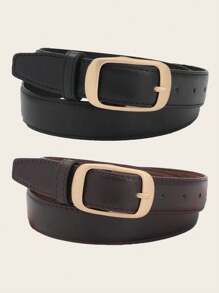 2pcs Women's Square Buckle Waist Belt, Classic PU Leather Solid Color Vintage Decoration Casual Jeans Belt - Belt - View 8