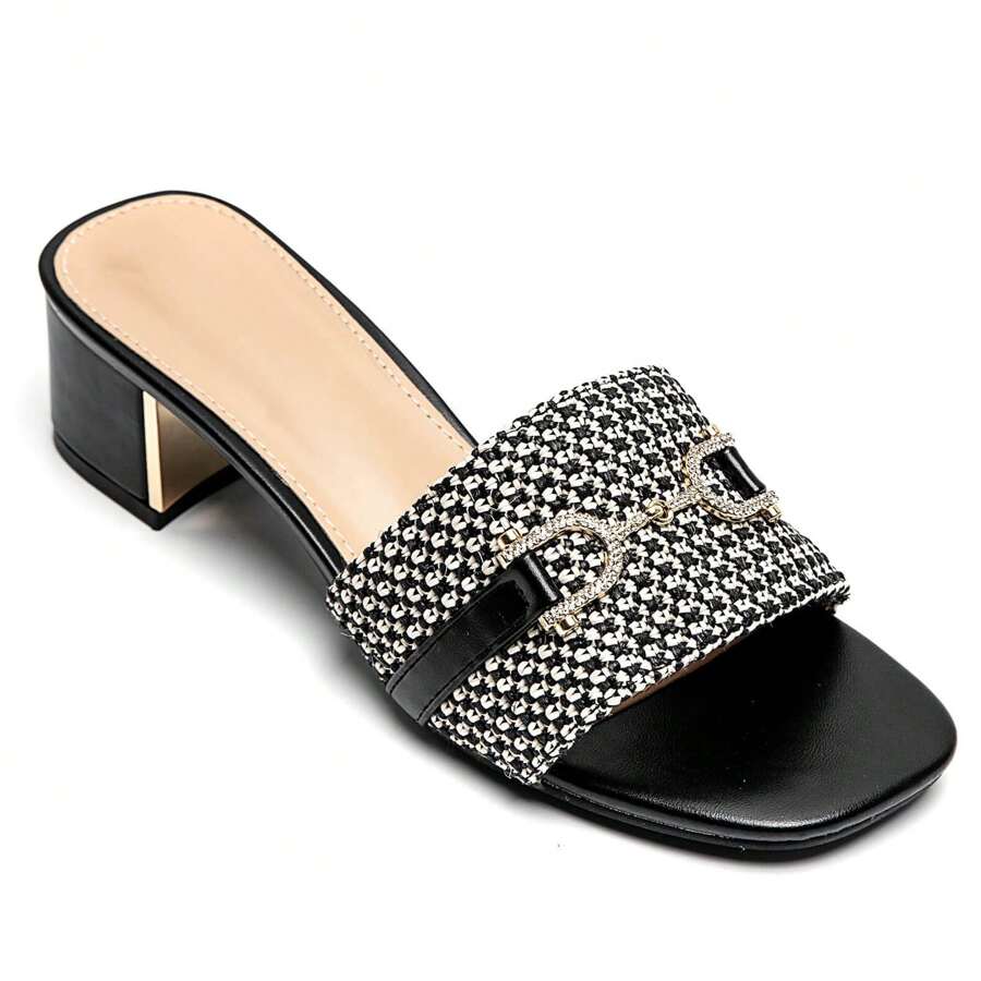 Sandales à Talon In Raphia Avec Boucle Élégante - Style Bohème Chic - Black - View 1