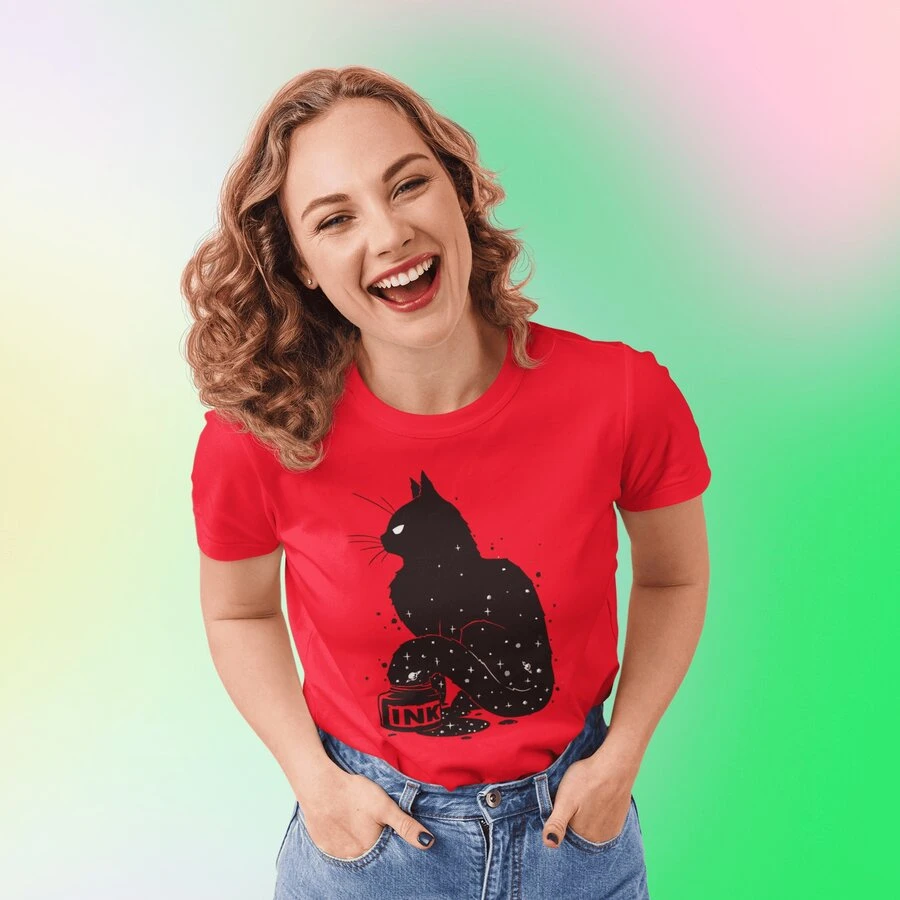 Black Cat Ink Fashion Women's T-Shirt - 紅色 - 查看 1