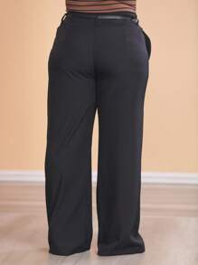 Plus Size Fashion Long Pants Without Belt And Pockets - Black - View 8