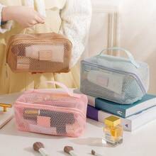 Bolsa de maquillaje de alta gama con diseño tipo Ins de gran capacidad y malla, organizador de artículos de tocador portátil y multifuncional para viajes