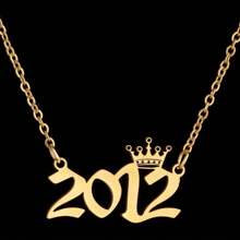 1pc Stainless Steel Year Engraved Necklace, Commemorative Unique Date, Birthday Crown Pendant Necklace, Birthday Gift, Elegant Minimalist Numeric Choker Collar Pendant Necklace
