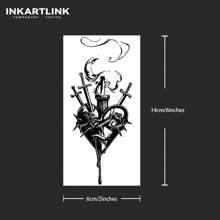 INKARTLINK Sword Heart Tattoo | Plant-Based Semi-Permanent Revolutionary Technology | Waterproof & Long-Lasting 15 Days | Gothic Style Temporary Tattoo | Dark Style Body Art Sticker | Halloween Party Personalized Decoration - Black - View 5
