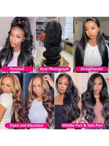 Body Wave Bob en lang haar, zwarte natuurlijke kleur, 13X4 front lace pruik met babyhaar rondom, voorgepermanente haarlijn, geschikt voor verschillende rassen, dagelijks gebruik op feestjes, transparant kant zonder lijm, 8-36 inch