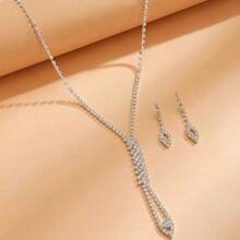 3件套，全套水钻项链，时尚个性化礼品，流苏水钻耳环，流苏首饰2件套，新娘配饰，节日礼品，首饰套装，夏季礼品，母亲礼品，优雅配饰 - 銀色 - 查看 6