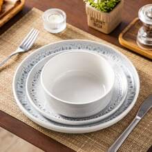 vancasso 36 Pieces Porcelain Dinnerware, Beige, Ceramic Tableware Set, Reactive Glazed Porcelain, Including Dinner Plates, Desserts Plates And Bowls, Service For 12 People - Beige - View 7