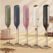 CLITON 1 pièce Mousseur à lait puissant pour café, mixeur de boissons à main rapide avec fouet en acier inoxydable, mousseur à lait à piles - Mixeur à main noir. Mousseur à main pour faire mousser le lait pour lattes, fouet électrique, mini mousseur pour cappuccino, frappé, matcha, chocolat chaud - Multicolore - Voir 9