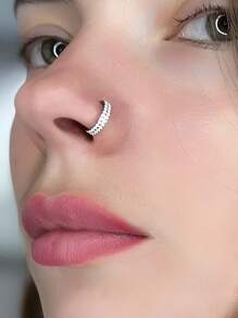 1 Piece/High-Quality Hypoallergenic 316L Surgical Stainless Steel, Inlaid With Shiny Zirconia Silver Nose Ring - Fashionable Double-layer Nose Ring-a - View 1