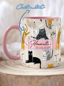 One Piece Personalized Custom Pink Coffee Mug, Personalized Name Cat Mug, Personalized Mug, Cat Lover Gift For Her, Cat Mom Daughter Birthday Gift, Gift For Family, Friends, Mother's Day Gift, Easter Gift, Halloween Gift, Christmas Gift