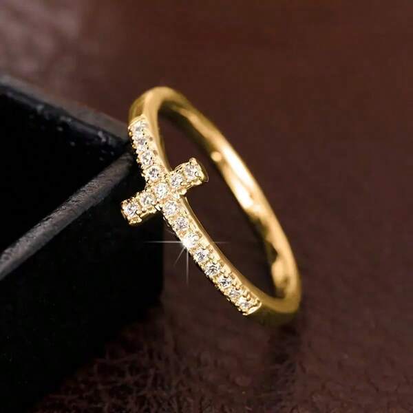 Retro Boho Style Silver-Plated Cross Circle Cubic Zirconia Women's Ring, Wedding & Engagement Jewelry Accessory