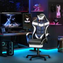 Gaming Chair With Massage, High Back Computer Gamer Chair For Adults And Kids, Ergonomic Game Chair With Adjustable Headrest And Lumbar Support (Blue)