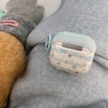 Blue Striped Star Pattern Earphone Case With Hanger Loop Compatible With Apple Pro 2/ Pro/ 4/ 3/ 2