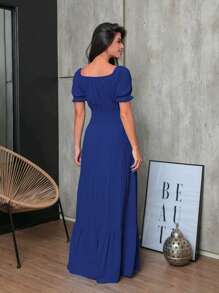 Women's Long Sleeve Viscose Dress - Màu xanh hải quân - Xem 2