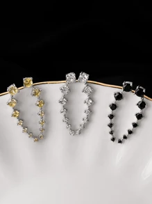 2pcs 925 Sterling Silver 7 Crystals Ear Cuffs Climber Cartilage Earrings Dainty Jewelry Hypoallergenic Fashion Earring Charms Birthday Gift For Women Daily Wear - Silver - View 2