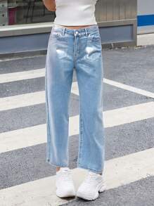 jeans semi acampanado con detalles plateados - Celeste - Ver 1