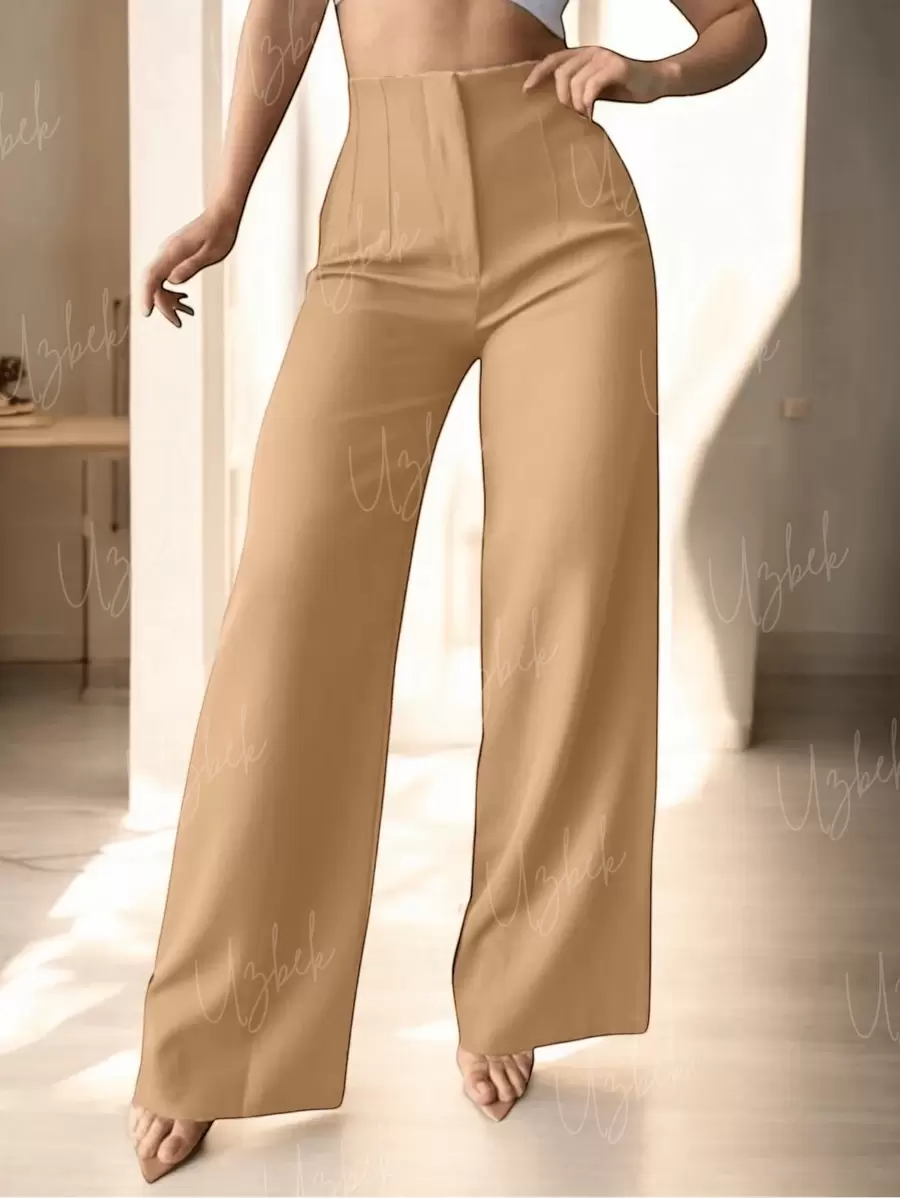 Bell-Bottom Pleated Trousers. - 駝色 - 查看 1