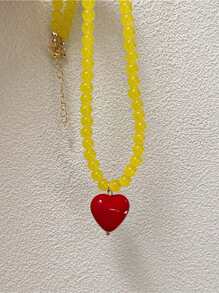 1pc Fashionable Minimalist Glass Bead Necklace With ABS Plastic Heart Charm, A Gift Or Everyday Wear