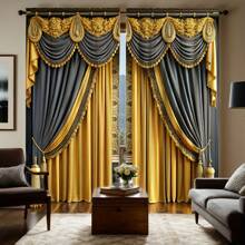 2pcs European Style Elegant Patchwork Pattern Home Textile Digital Printed Curtains, Designed For Easy Hanging, Providing Privacy, Suitable For Bedroom, Living Room, Kitchen, Study, Dining Room, Gaming Room, Essential Home Decor