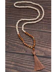 1pc Picture Stone Tassel Long Necklace, Simple And Practical Multifunctional - Khaki - View 4