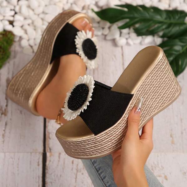 Women's High Heel Sandals, Platform Slip-On Sandals, Fashionable & Versatile Outdoor Wear