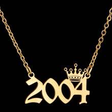 1pc Stainless Steel Year Engraved Necklace, Commemorative Unique Date, Birthday Crown Pendant Necklace, Birthday Gift, Elegant Minimalist Numeric Choker Collar Pendant Necklace