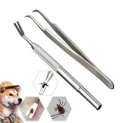 Stainless Steel Tick Remover Tool, Suitable For Most Pets, Convenient For Outdoor Use, Easy To Carry, High Hardness, No Residue When Removing Ticks, With Tweezers, Can Be Used At Home Or Outdoors, Easy To Store