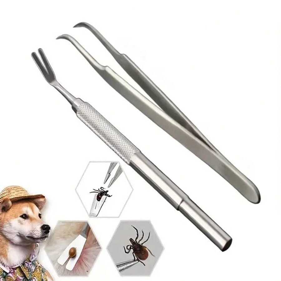 Stainless Steel Tick Remover Tool, Suitable For Most Pets, Convenient For Outdoor Use, Easy To Carry, High Hardness, No Residue When Removing Ticks, With Tweezers, Can Be Used At Home Or Outdoors, Easy To Store - Multicolor - View 1
