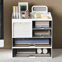 1 Pc Desktop Drawer Storage Box, Plastic Transparent Multi-Function Large Capacity Compartment Stationery Organizer - White - View 5