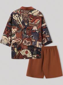 Men's Autumn Daruma, Lucky Cat, Hannya Tengu, Takoyaki Japanese Kimono Jacket Suit