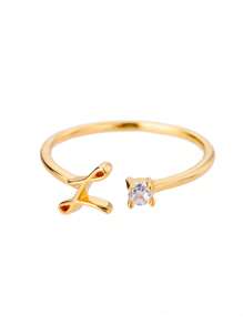 女士不锈钢小字母开口戒指时尚锆石 A-Z 字母可调节戒指女式婚礼美学珠宝 - 多色 - 查看 64