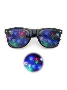 1 Pair Special Effect Diffraction Glasses, Heart & Snowflake & Peacock Optical Effect, Suitable For Party, Masquerade, Bar For Summer Beach Vacation,Outdoor,Travel - Black - View 12