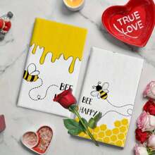 2/4 件蜜蜂快乐图案厨房毛巾，春夏季家居装饰，可重复使用的清洁布，适合烹饪、烘焙和乔迁，装饰茶巾，16 英寸 X 24 英寸 - 彩色 - 查看 7